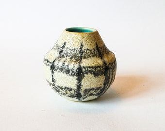 Cute miniature vase - Vintage 50s German ceramic design in dark and light gray colors with turqoise blue interior Mid-Century
