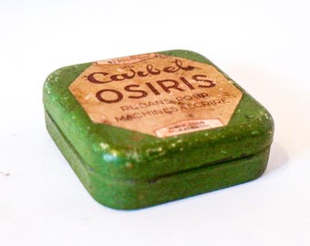 Vintage Carbel Tin Box 1950s – Osiris Typewriter Ribbon Can with Label, Green Mid-Century Decor, Office, Collector’s French Nostalgia, Rare