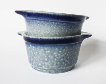 Vintage Duitse kommen - licht grijs en donker blauwe servies aardewerk in folkloristische ontwerp - grijs en blauw - Set van 2 stuks