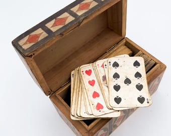 Vintage Wooden Playing Card Box, 1920s – Rare Jugendstil Amsterdam School Handcrafted Design, Art Deco/Nouveau Style Antique 1910 RW