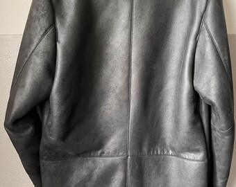 Black Shearling Leather Jacket, Men's Coat Lamb Hide and Fur