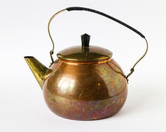 Vintage tea or coffee pot - Mid-Century Brass Copper coffeepot 40s 50s 60s - Made In Holland DOVO