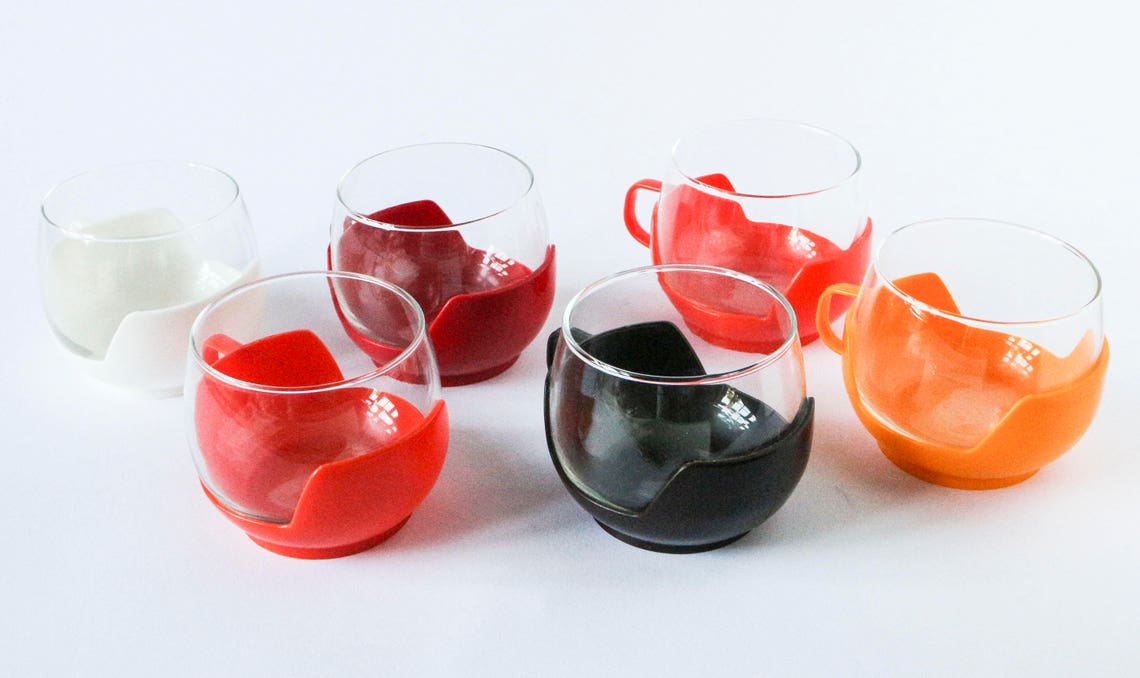 Vintage Set of 6 Tea Glasses / Cups Glass W. Colorful Etsy