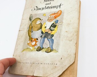 Vintage Rare 1947 Children’s Book “Juhuh und Ringelstrumpf” (Margot Ortlieb) – Post-War Edition, German, Illustrated, Hedgehog & Dwarf Story