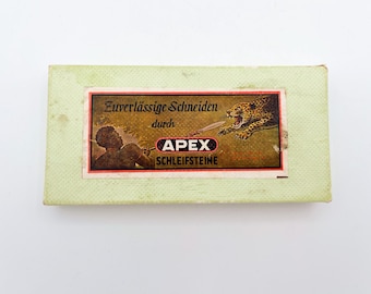 Vintage APEX Sharpening Stone, 1930s 1940s 1950s, Original German Box, Antique Tool, Collectible Sharpening Stone for Whetting, Lightly Used