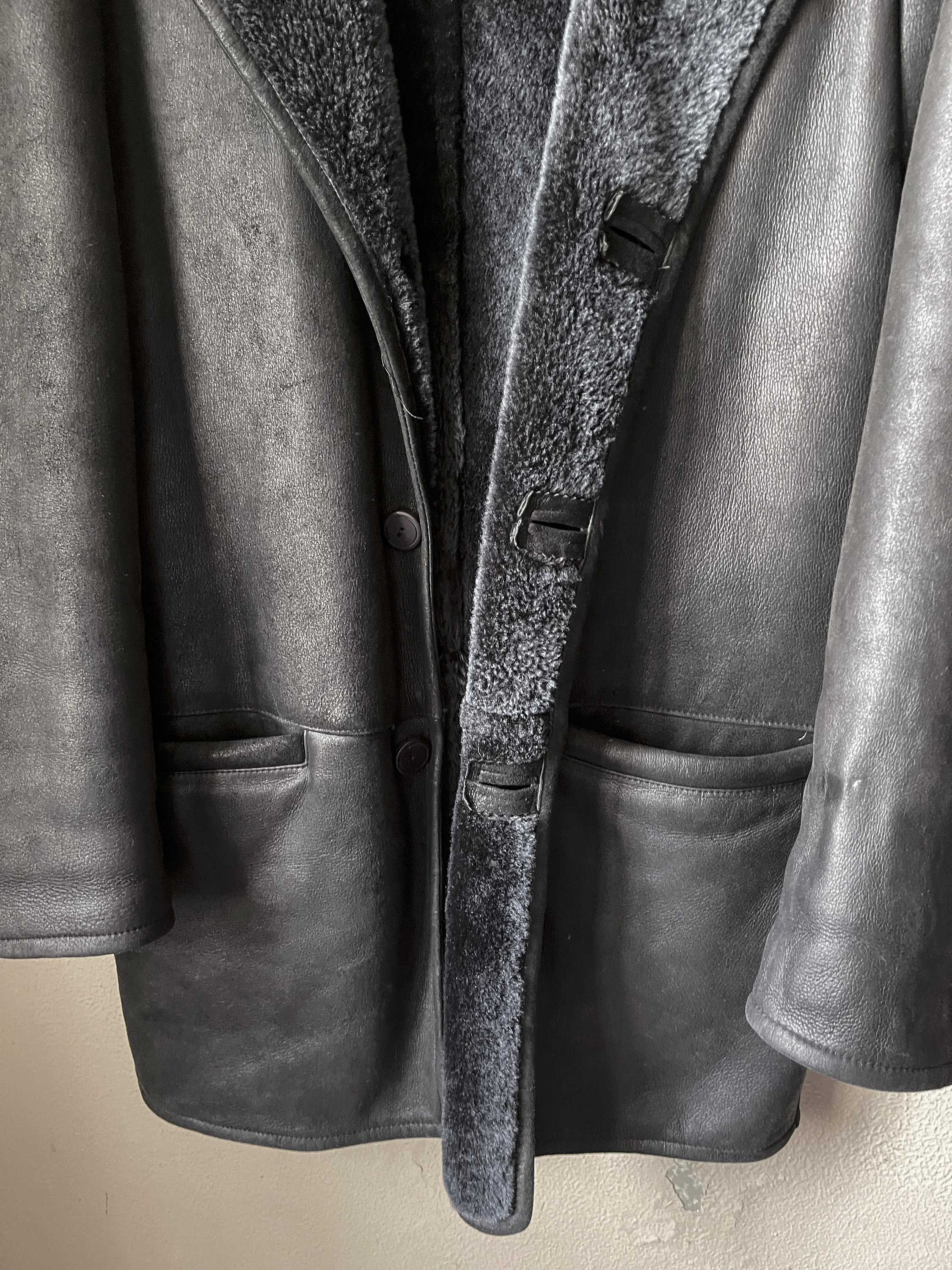 Black Shearling Leather Jacket, Men's Coat Lamb Hide and Fur Black Shearling Leather Jacket, Men's Coat Lamb Hide and Fur