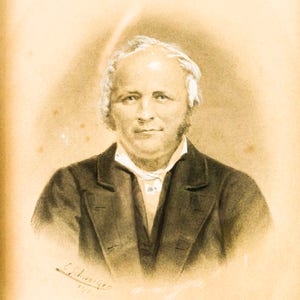 Lithograph man&#39;s portrait colorized - Vintage 19th century German picture in old frame from 1873