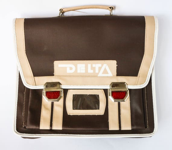 School bag Delta - Vintage 70s 80s brown and beig… - image 1