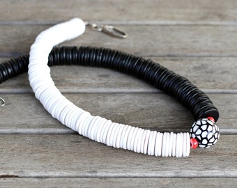 Black and White Polymer Clay Necklace, Half Black Half White necklace, Chunky Bold necklace, Geometric Beaded Necklace, Unique Gifts for Her