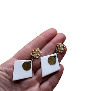 White Clay earrings, Golden Plated earrings, White and Gold earrings, Statement Polymer clay earrings, Modern Geometric earrings