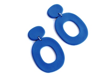 Blue earrings Polymer Clay, Blue earrings Dangle and Drop, Geometric Oval earrings, Statement Modern earrings, Minimal earrings Lightweight
