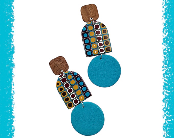 Large Geometric earrings, Multicolor Statement earrings, Handmade Polymer Clay earrings, Long earrings Dangle, Bohemian Gifts for Women