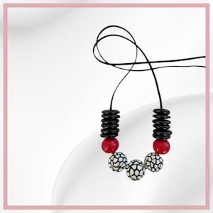 Polymer Clay necklace in Black White and Red, Geometric Statement necklace, Red Bead Chunky necklace, Modern Beaded necklace, Gift for Wife
