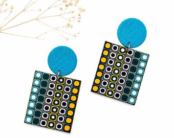 Retro hangoorbellen, geometrische sieraden van polymeerklei, ambachtelijke statementcadeaus