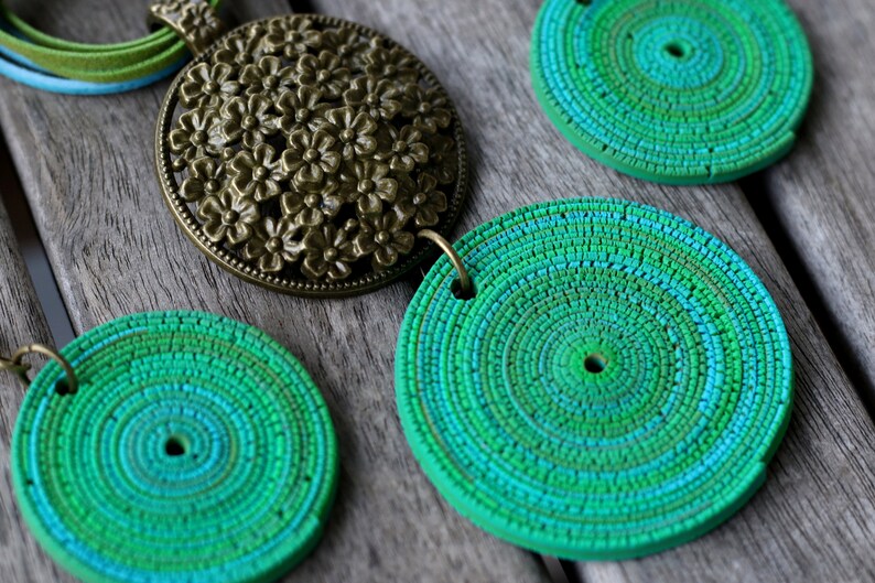 Geometric Pendant earrings Modern Polymer clay earrings Bohemian earrings Drop Round Drop Dangle earrings Green earrings Dangle