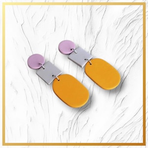 Geometric Polymer Clay Dangle Earrings: Modern Yellow Gray Statement