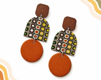 Eigenzinnige funky oorbellen voor vrouwen, unieke retro geometrische sieraden, boho-statement polymeerklei hangertjes