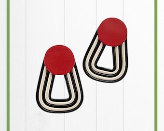 Black and White Geometric Stud Earrings – Oversized Polymer Clay Statement Earrings, Modern Art Deco Jewelry, Unique Birthday Gift for Wife