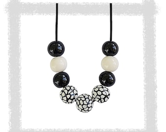 Modern Statement necklace, Large Ball necklace, Black and White Chunky necklace, Bold Bead necklaces, Polymer clay Birthday Gifts for Her