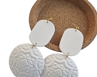 White Polymer Clay Earrings Dangle and Drop
