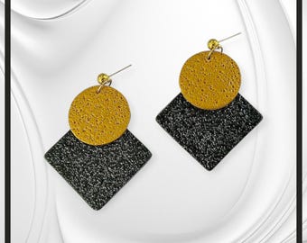 Yellow and Black earrings, Polymer Clay Statement earrings, Large Geometric earrings, Minimalist Modern earrings, Birthday Gift for Daughter