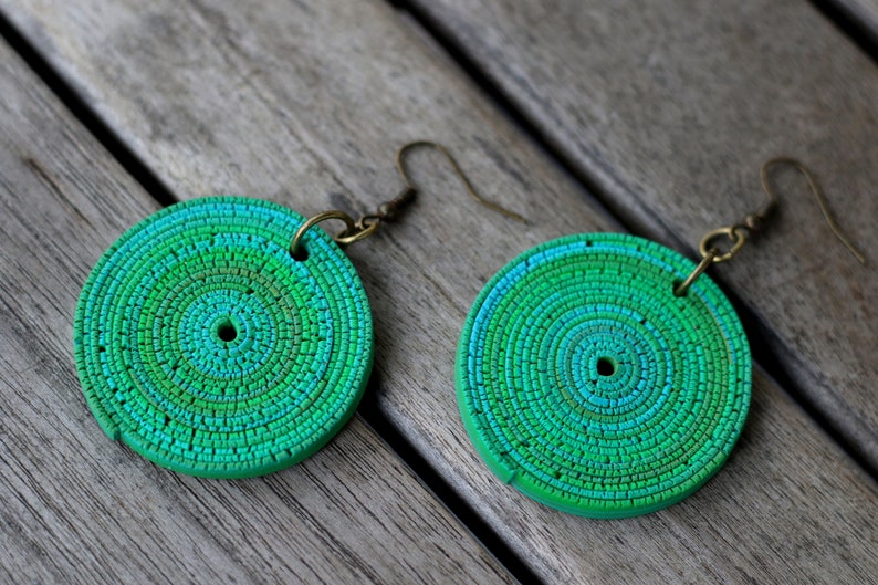 Geometric Pendant earrings Modern Polymer clay earrings Bohemian earrings Drop Round Drop Dangle earrings Green earrings Dangle