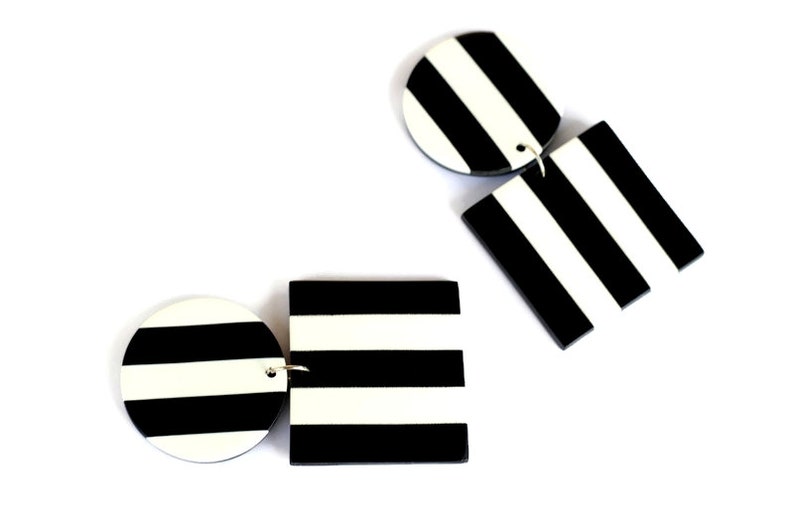 Black and White Clip on Earrings Fashion Earrings Large Etsy