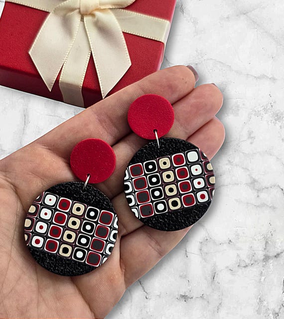 ポリマー粘土 幾何学 ラウンド ディスク ドロップ ダングル イヤリング ハンドメイド レイヤード ミニマリスト セラミック レディース ガールズ 軽量ジュエリー, 女性のための抽象的な花のデザインのイヤリング,さまざまなサイズのペンダント,無地,色,手作りのポリマー,粘土,女性のための休暇 - AliExpress