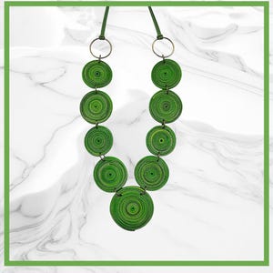 Green Geometric Statement Necklace, Ethnic Style Gift for Her - Tribal Inspired, Handmade Polymer Clay Boho Necklace, Long Layered Necklace