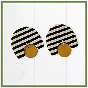 Oversized Stud earrings for Women, Black and White Striped Studs, Large Geometric Studs, Big Polymer Clay Studs, Black & White Striped Gifts