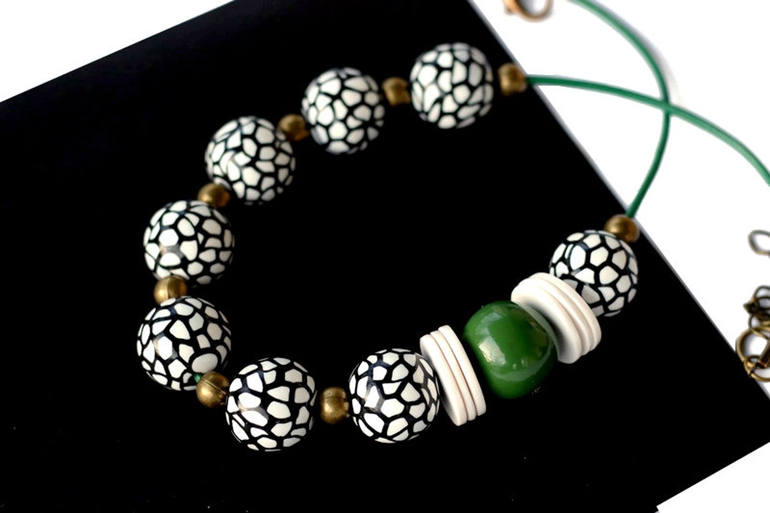 Polymer Clay Beaded Necklace Black and White Statement Chunky Etsy