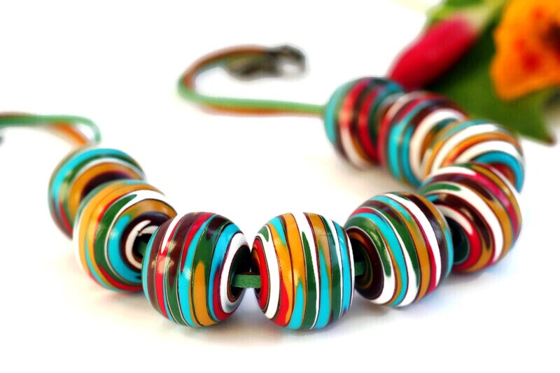 Colorful Beaded Necklace Multicolored Necklace Statement Etsy