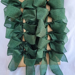 Set of 12 (Twelve) Handmade Bows Green Slightly Sheer for Your Christmas Tree - Package - Lantern - Decorative Bows - Small Bows
