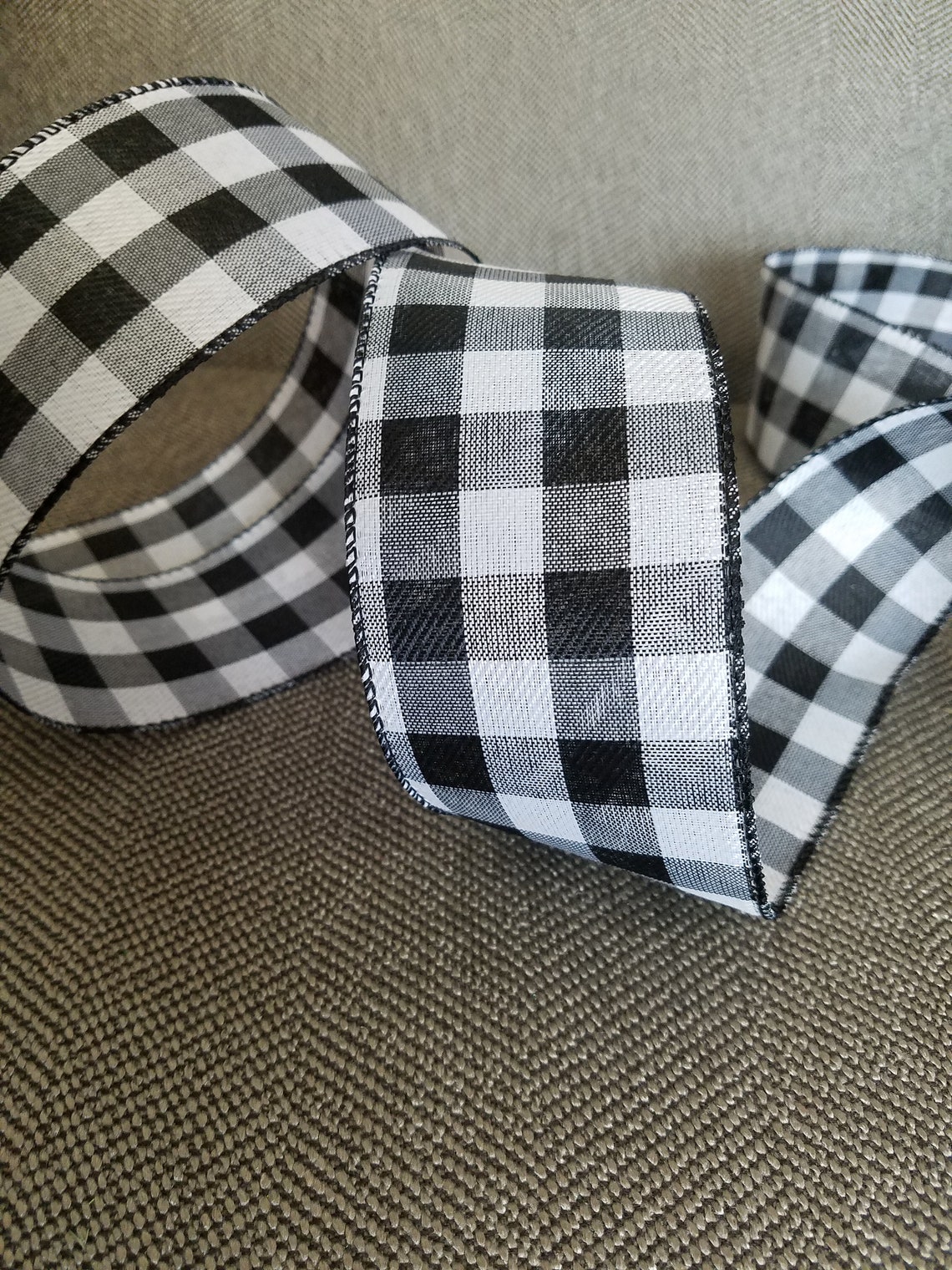 10 Yards Black and White Buffalo check Ribbon wired edges Etsy