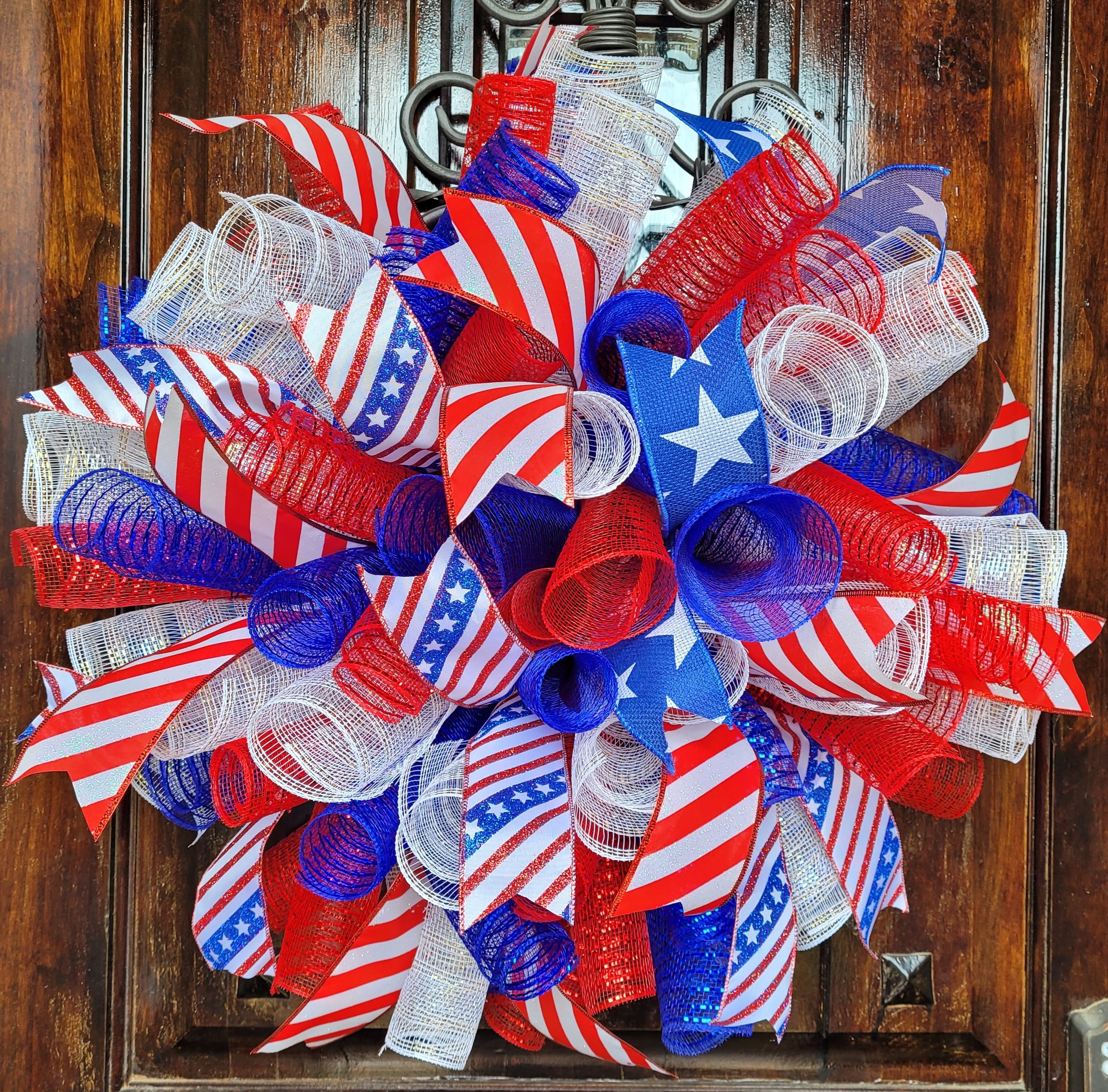 XL Hand-crafted Patriotic Wreath Deco Mesh Spirals - Red - White - Blue ...