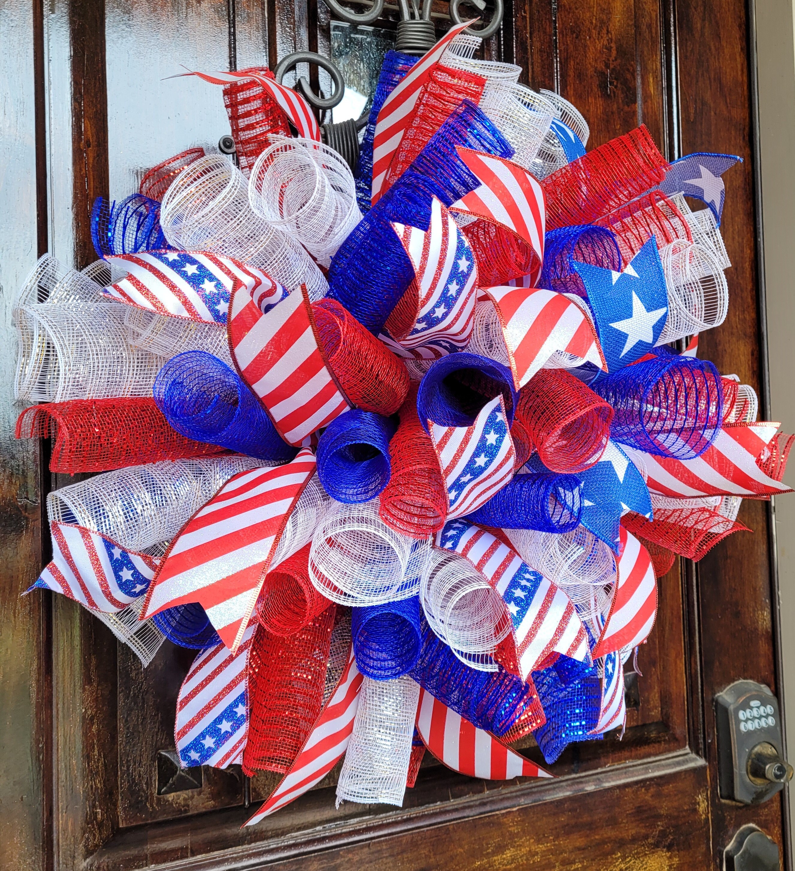 XL Hand-crafted Patriotic Wreath Deco Mesh Spirals - Red - White - Blue ...