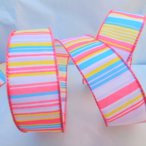 5 Yard Lot Wired Edge Ribbon  1 1/2" Wide - Pastel Stripes Spring Summer Easter Gifts - Bows - Wreaths