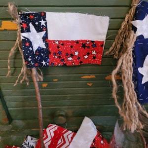 Set of Two (2) Hand Crafted Primitive Rustic Farmhouse Texas Flags Hand Made Prim Unique Lone Star State Plant Pokes