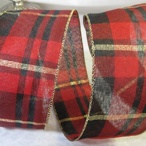 5 Yard Lot Wired Ribbon Red and Black Plaid Tartan - 2 1/2&quot; Wide Christmas - Holiday - Gifts - Bows - Wreaths - Embellishments