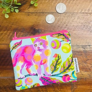 Change Purse, Coin Bag, Coin Purse, Coin Pouch, Gift Card Holder, Gift Idea, Tula Pink, Floral, Cat, Cat Lover