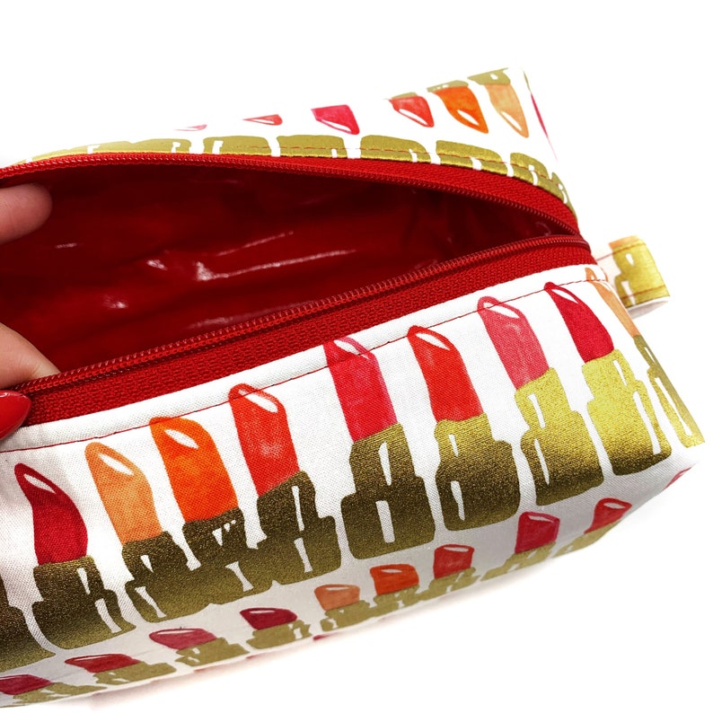Red Lipstick Toiletry Bag Metallic Gold Glitter Cosmetic Etsy