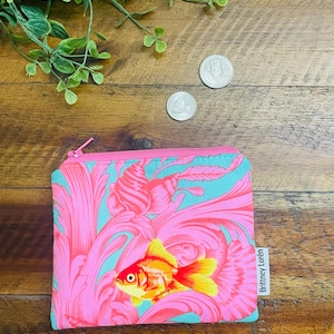 Change Purse, Coin Bag, Coin Purse, Coin Pouch, Gift Card Holder, Gift Idea, Tula Pink, Floral, Fish