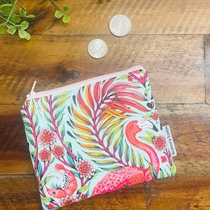 Change Purse, Coin Bag, Coin Purse, Coin Pouch, Gift Card Holder, Gift Idea, Tula Pink, Floral, Flamingo