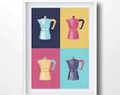 Moka pot poster, moka print, moka decor, moka illustration, coffe printable, contemporary, mid century, italian, bialetti, coffee art, 5025