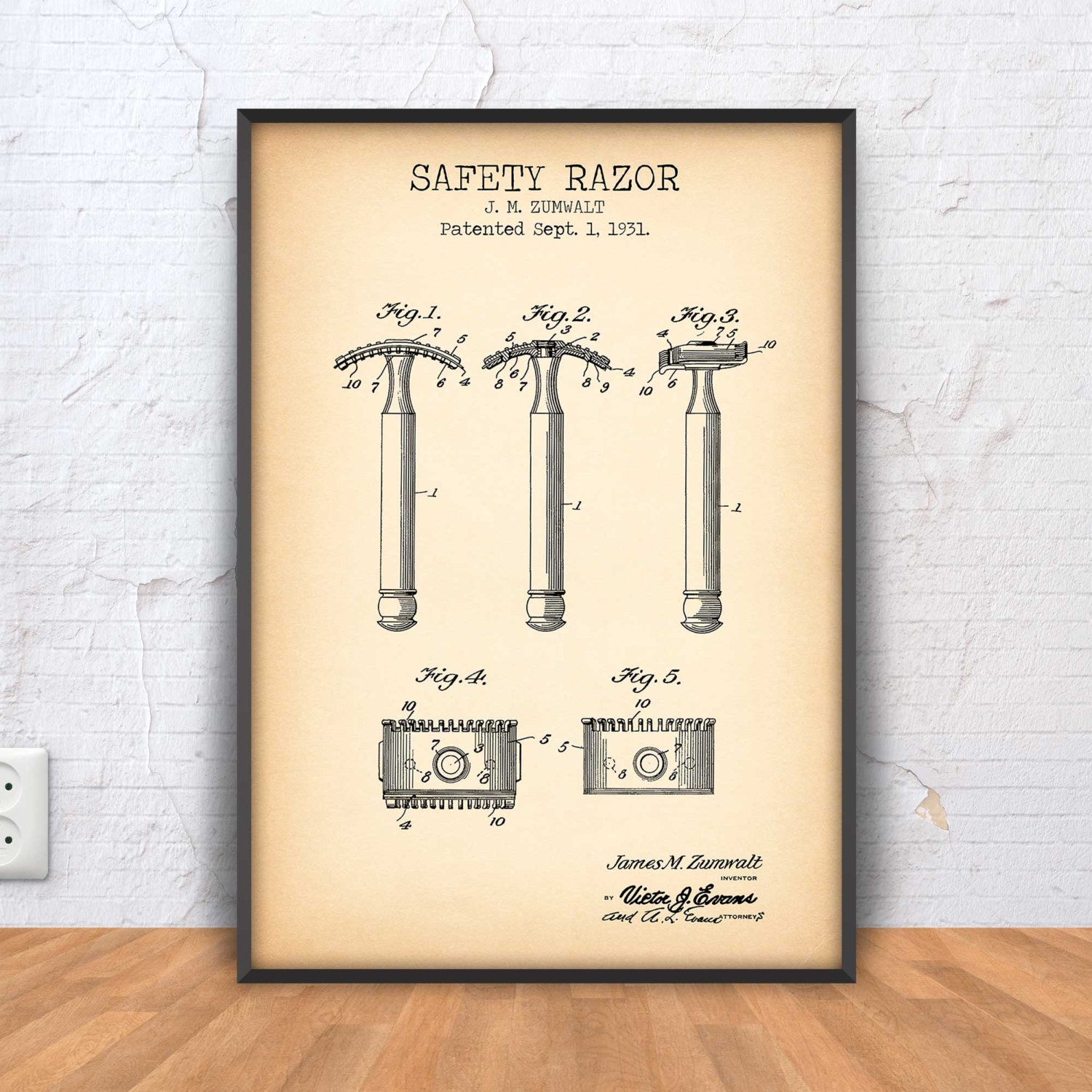 SAFETY RAZOR patent print razor poster razor printable Etsy