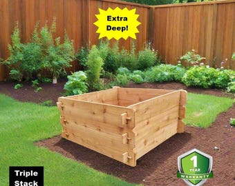 3X3 Extra-Deep Cedar Raised Garden Bed – USA Made Handcrafted Planter for Organic Vegetables & Herbs | Tool-Free DIY