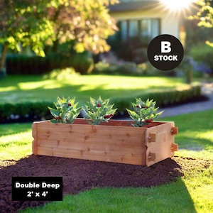 B-STOCK Timberlane Gardens Easy Raised Garden Bed Kit Double Deep 48&quot;, Select Red Cedar. Mortise & Tenon, 2&#39; W x 4&#39; L