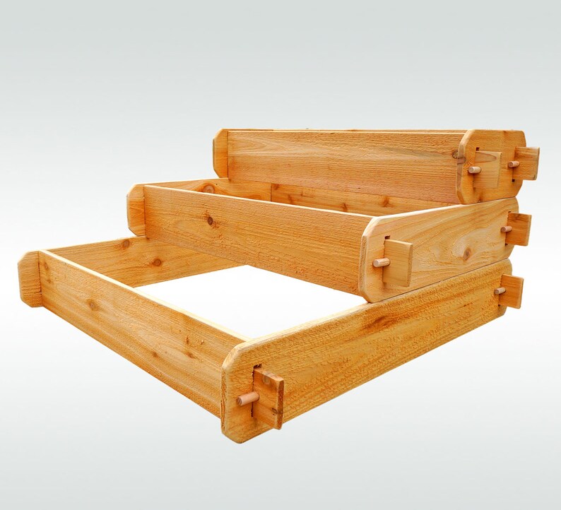 Cedar Raised Garden Bed Kit 3 Tier Pyramid (1x3 2x3 3x3) Beginners Garden Gift for Teacher Urban Gardening Small Space Gardening for Dummies image 5