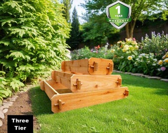 Cedar Raised Garden Bed Kit 3 Tier Pyramid (1x3 2x3 3x3) Beginners Garden Gift for Teacher Urban Gardening Small Space Gardening for Dummies