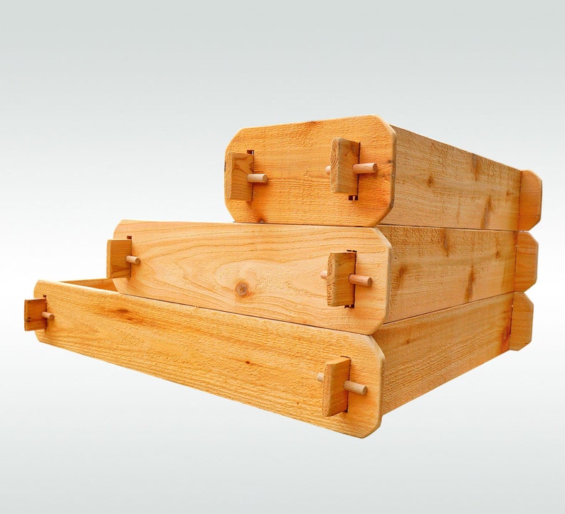 Cedar Raised Garden Bed Kit 3 Tier Pyramid (1x3 2x3 3x3) Beginners Garden Gift for Teacher Urban Gardening Small Space Gardening for Dummies image 4